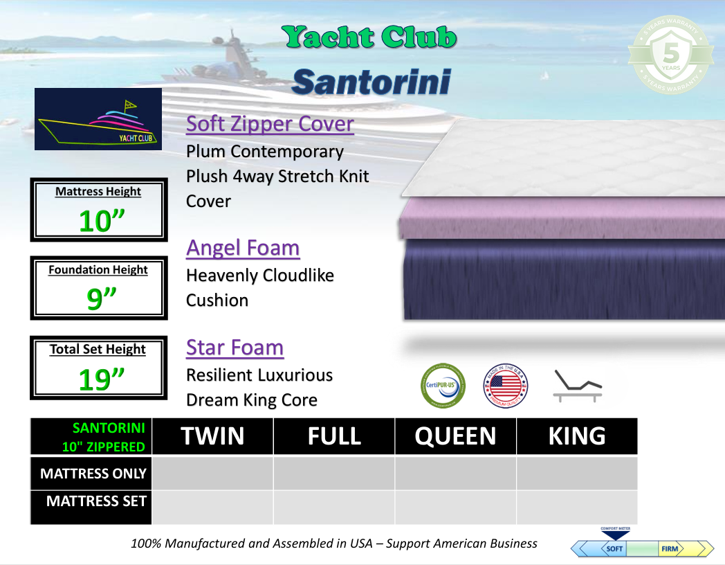 SANTORINI – 10” Zipper Cover Foam Mattress 50% OFF RETAIL!